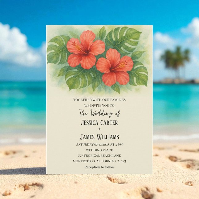 Invitation Mariage Tropical Plage Hawaïen Hibiscus (Créateur téléchargé)