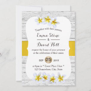 Invitation Mariage tropical Plumeria Hawaiian Fleurs Bois