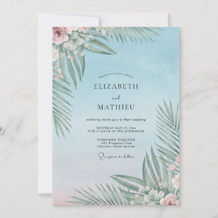 Invitation Mariage Tropical Poudre Eucalyptus Palmier