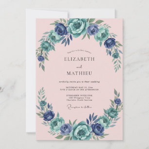 Invitation Mariage Tropical Rose Turquoise Pétales