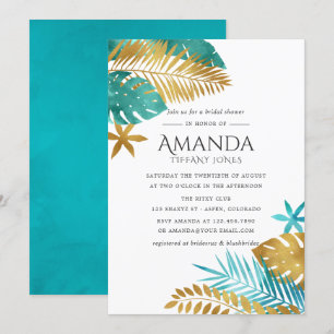 Invitation Mariage tropical sarcelle et or