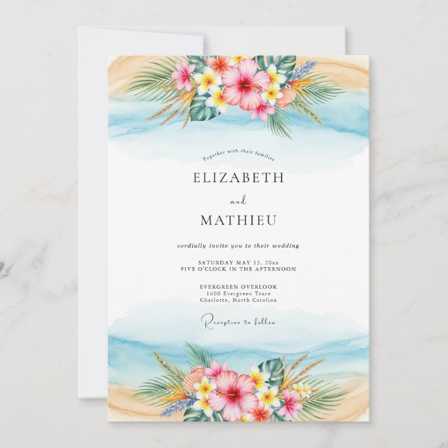 Invitation Mariage Tropical Scénique Bleu Clair (Devant)