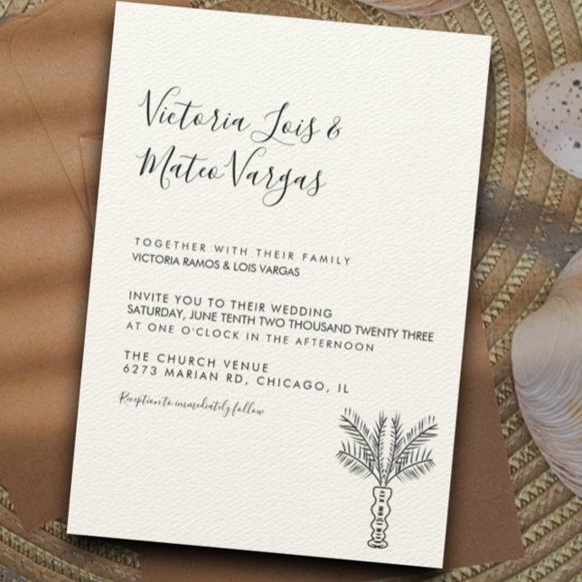 Invitation Mariage Tropical Simple avec Palmier Dessiné à la  (Créateur téléchargé)