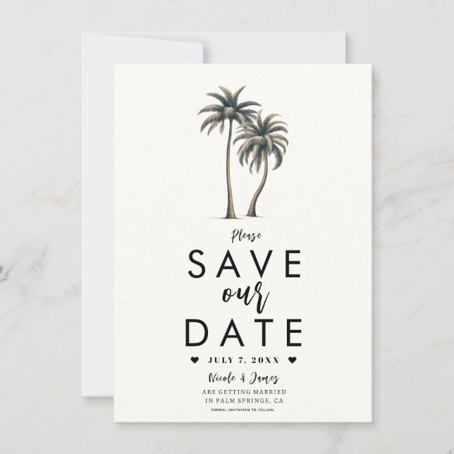 Invitation Mariage Tropical sur la Côte sous les Palmiers, En (Devant)