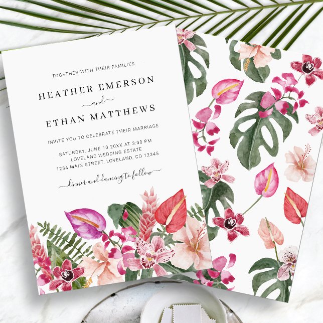 Invitation Mariage Tropical sur la Plage (Tropical Floral Beach Wedding Invitation by Painted Paperie
)