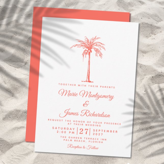 Invitation Mariage Tropical sur la Plage avec un Palmier Cora (Créateur téléchargé)