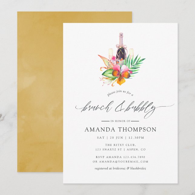 Invitation Mariage Tropical sur la Plage Brunch et Bubbly (Devant / Derrière)