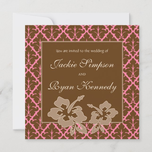 Invitation Mariage Tropical sur la Plage Fleur d'Hibiscus Ros (Devant)