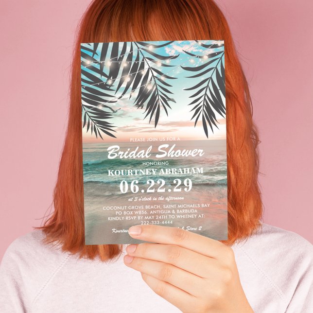 Invitation Mariage Tropical sur la Plage | Guirlande Lumineus (Créateur téléchargé)