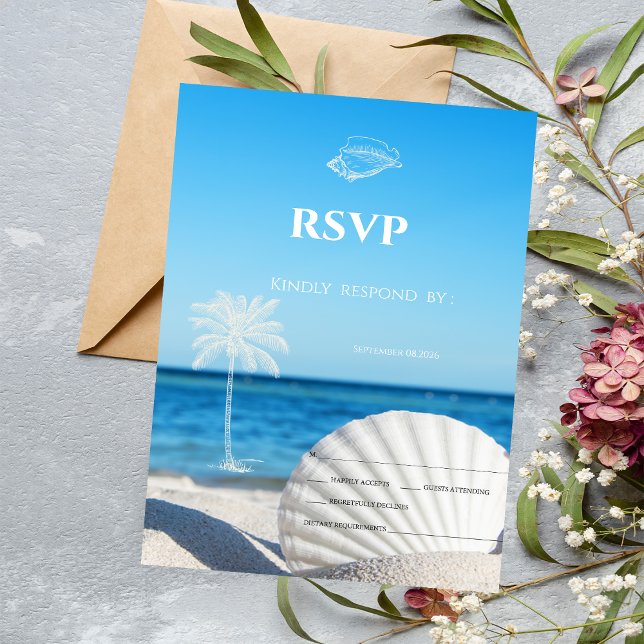 Invitation Mariage Tropical sur la Plage Océane RSVP   (Créateur téléchargé)
