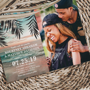 Invitation Mariage Tropical sur la Plage Photo avec Guirlan