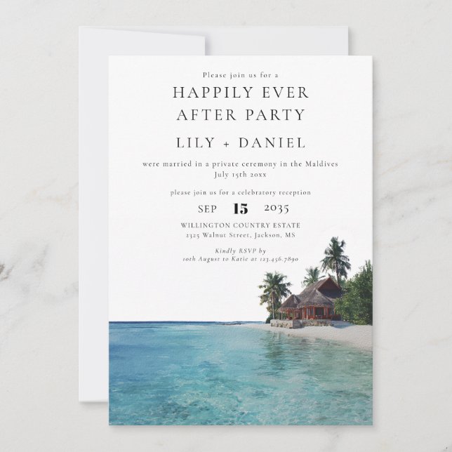 Invitation Mariage tropical sur la plage pour toujours heureu (Devant)