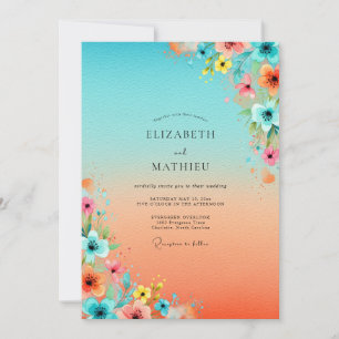 Invitation Mariage Tropical Turquoise Animé