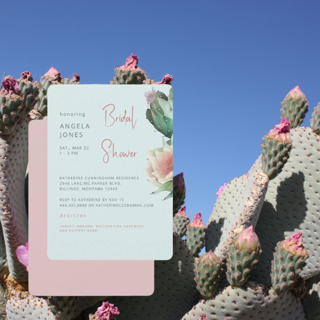 Invitation Mariage tropical Turquoise et Rose Cactus (Créateur téléchargé)