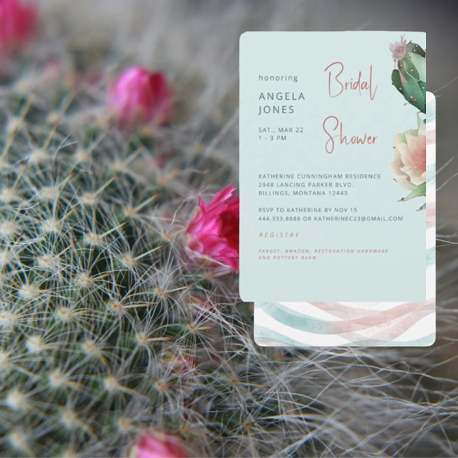 Invitation Mariage tropical turquoise et rose Cactus (Créateur téléchargé)
