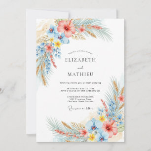 Invitation Mariage Tropical Vibrant Corail