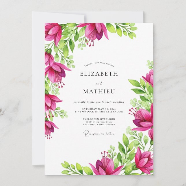 Invitation Mariage Tropical Vibrant Fuchsia (Devant)