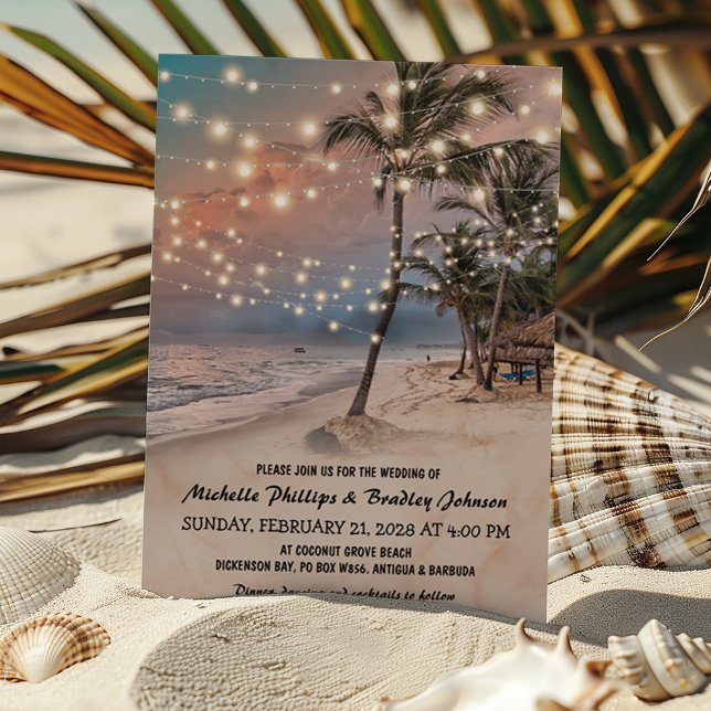 Invitation Mariage Tropical Vintage aux Lumières de Plage (Créateur téléchargé)