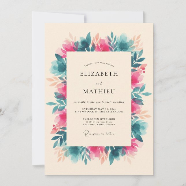 Invitation Mariage Tropical Vivid Sarcelle (Devant)