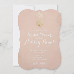 Invitation Mariage tropicale de plage d'ananas et rose vif