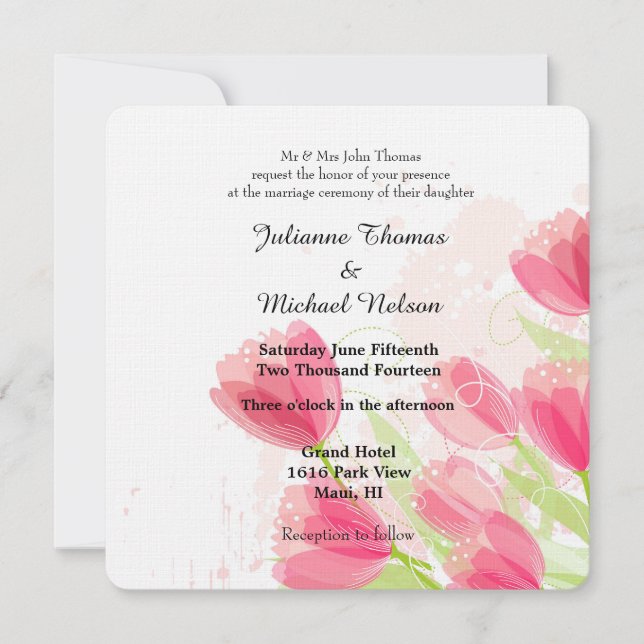 Invitation Mariage Tulipes roses (Devant)