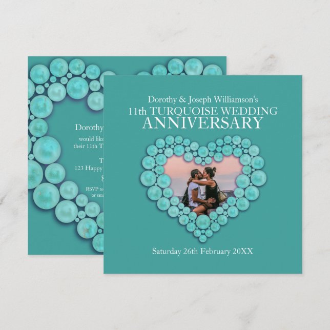 Invitation Mariage Turquoise anniversaire 11 ans photo (Devant / Derrière)
