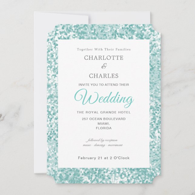 Invitation Mariage turquoise bleu élégant (Devant)