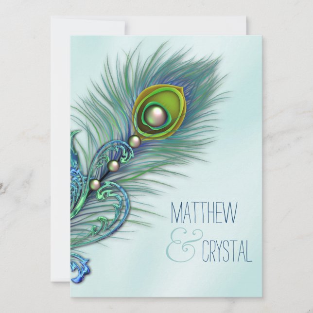 Invitation Mariage turquoise Blue Peacock (Devant)