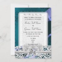 mariage turquoise damassé et dentelle blanche