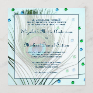 Invitation Mariage Turquoise en plumes de Glam Peacock