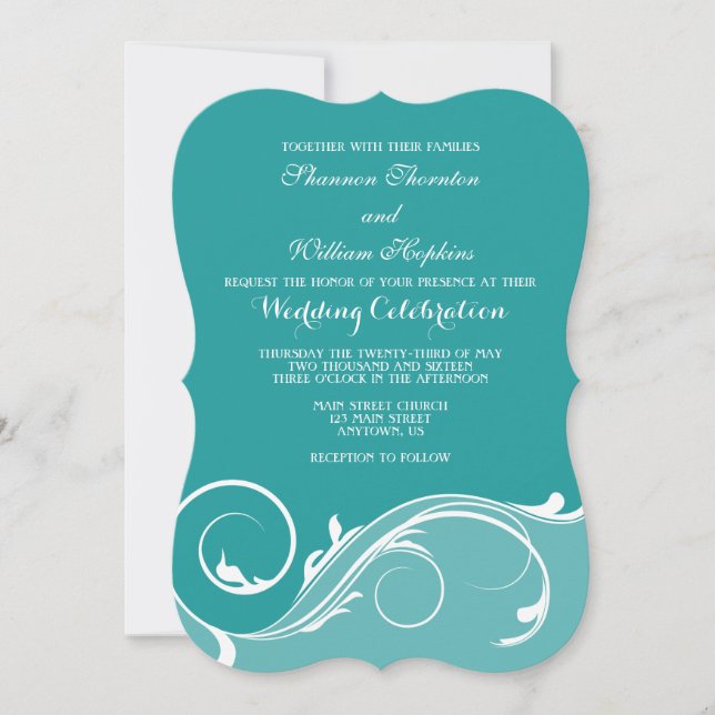 Invitation Mariage turquoise en torse floral (Devant)