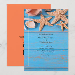 Invitation Mariage Turquoise et Corail Plage QR Code RSVP