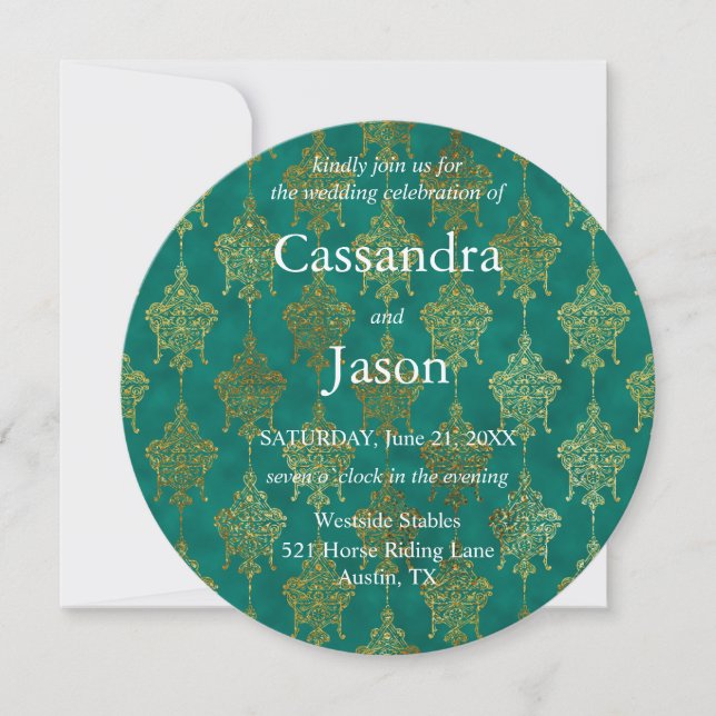 Invitation Mariage Turquoise et Gold (Devant)