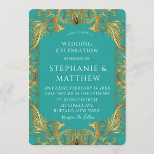 Invitation Mariage Turquoise et Or