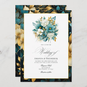 Invitation Mariage turquoise et or Floral