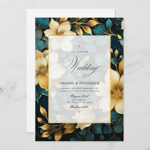 Invitation Mariage turquoise et or Floral