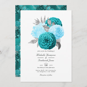 Invitation Mariage turquoise et Silver Floral