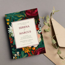 Mariage Turquoise floral peint bleu foncé bordeaux