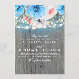 Invitation Mariage Turquoise Floral Rustic String