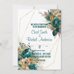 Invitation Mariage turquoise & Gold personnalisé