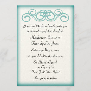 Invitation Mariage turquoise intemporel de rouleau de conte