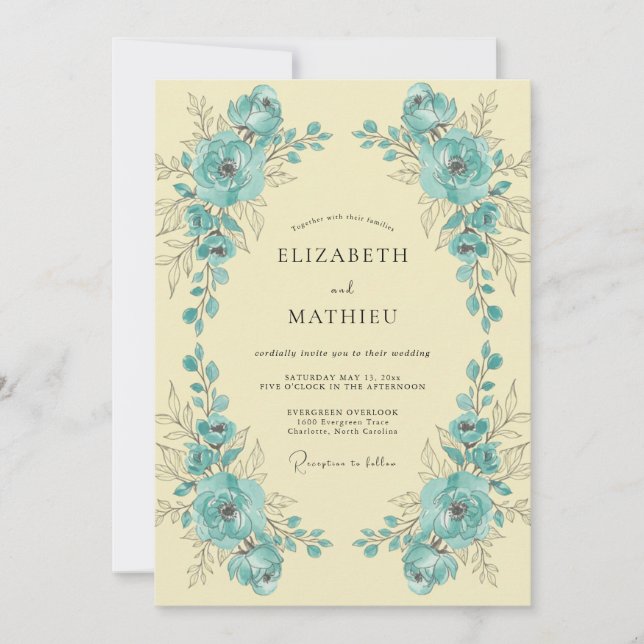 Invitation Mariage Turquoise Lemon Paeony (Devant)