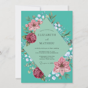 Invitation Mariage Turquoise Magenta Lily