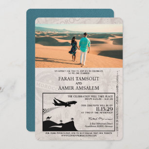 Invitation Mariage turquoise Maroc Passport