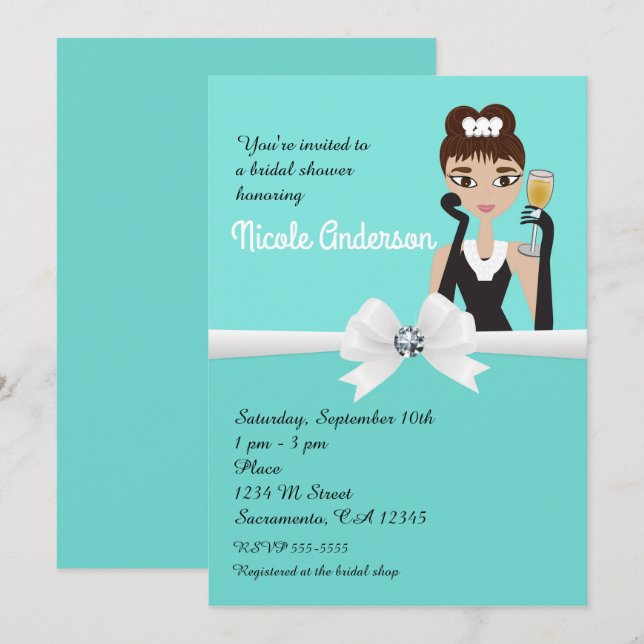 Invitation Mariage Turquoise Moderne Cadeau de Fiançailles En (Devant / Derrière)