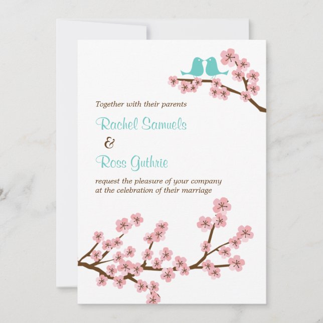 Invitation Mariage Turquoise & Rose Cerise Blossom (Vertical) (Devant)