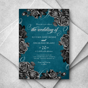 Invitation Mariage turquoise Rose noir