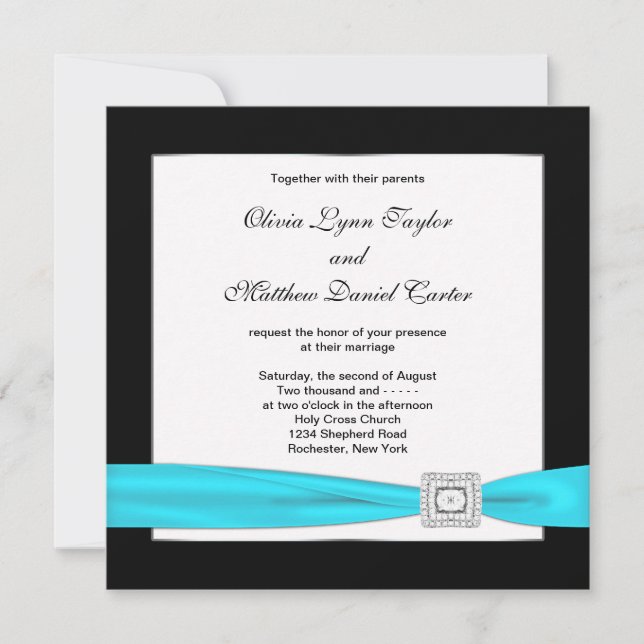 Invitation Mariage Turquoise turquoise bleu noir (Devant)