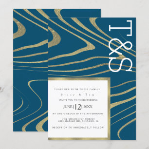 Invitation Mariage Typographie Agate Or Liquide Marbre