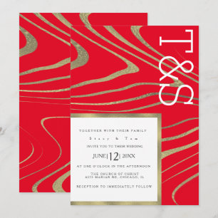 Invitation Mariage Typographie Agate Or Liquide Marbre